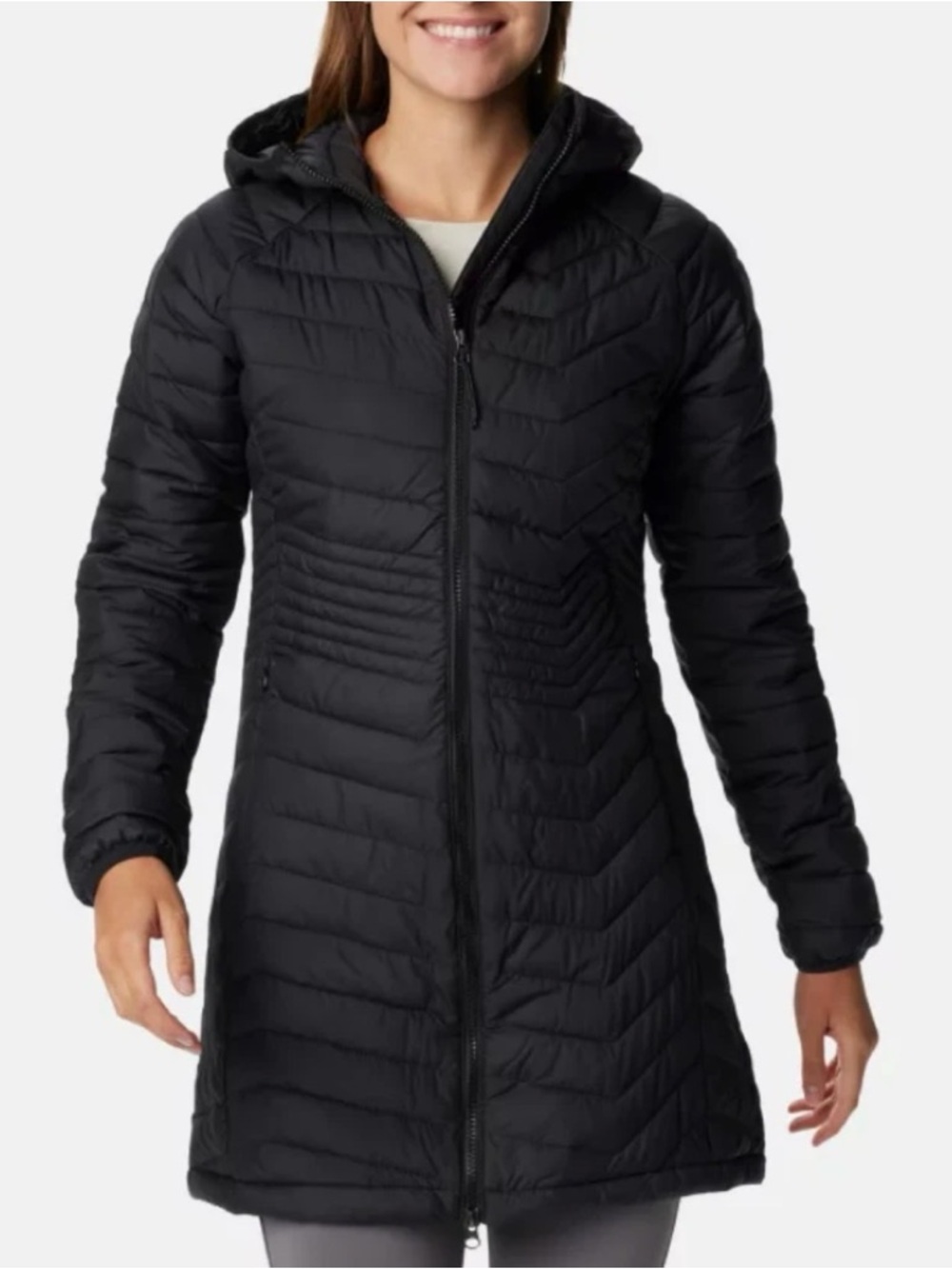 NWOT Columbia Omi-Heat Powder Lite Mid Jacket Black Hooded Quilted Coat Sz M